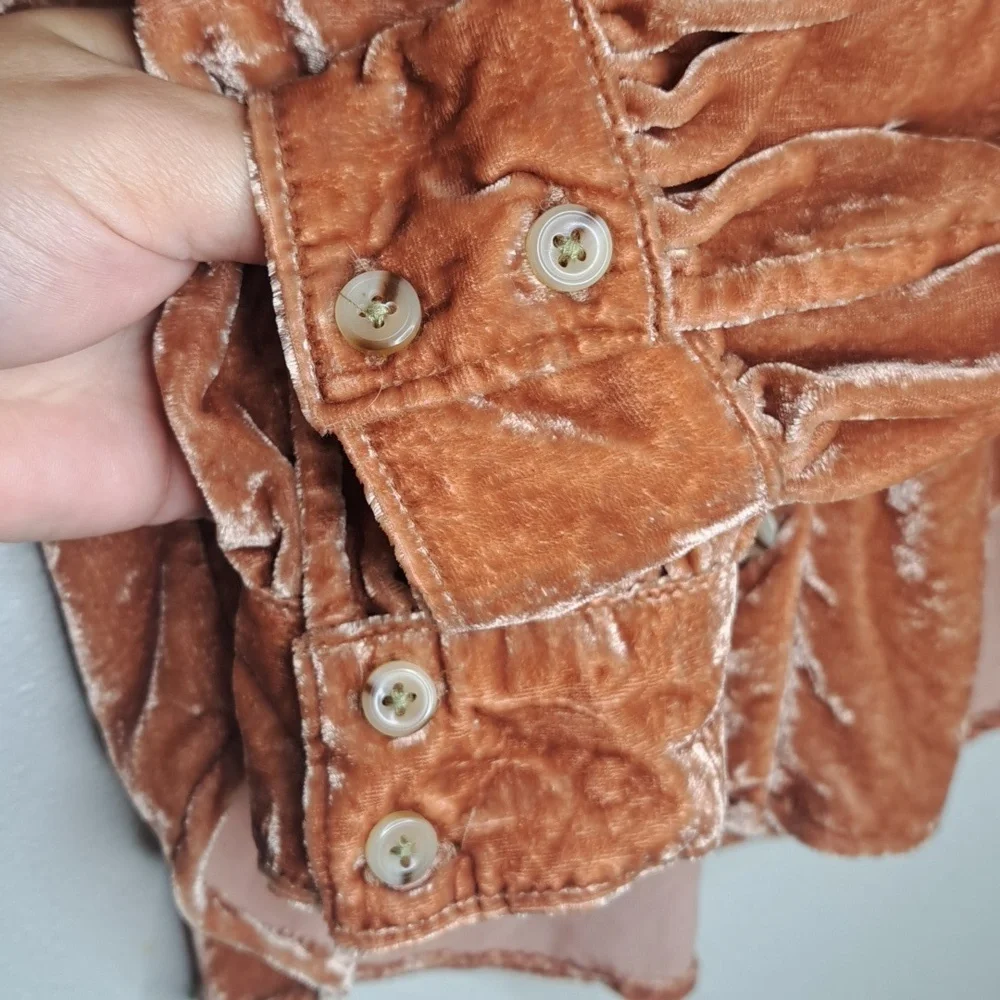 Anthropologie Pilcro Women's Crushed Velvet Blouse Button Up Burnt Orange XS - Picture 4 of 10